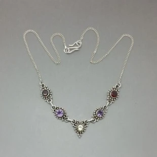Vintage Amethyst,Garnet and Citrine Multi Gem Sterling Silver Necklace