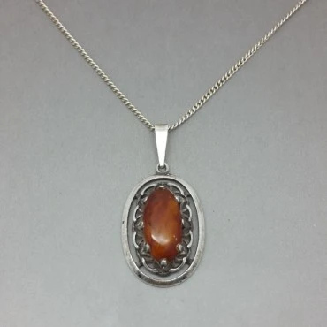  Decorative Baltic Amber and Sterling Silver Pendant