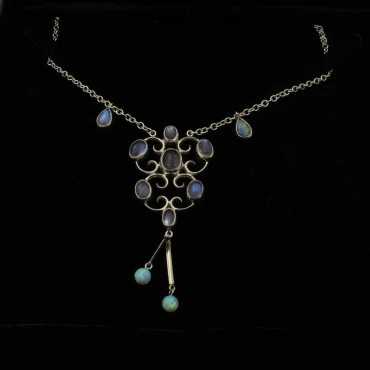 Peter Jenner Moonstone and Fire Opal Necklace