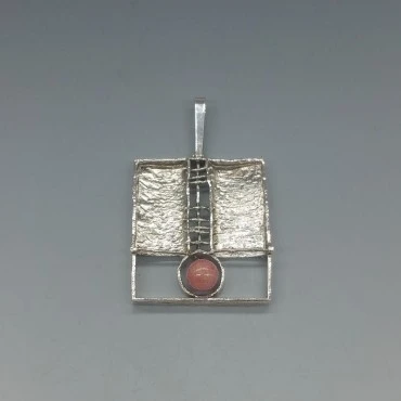  Rhodochrosite and 835 Silver Modernist Pendant