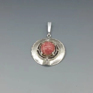 TEKA , Germany, Modernist Rhodochrosite and Silver Pendant
