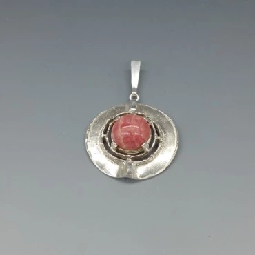 TEKA , Germany, Modernist Rhodochrosite and Silver Pendant