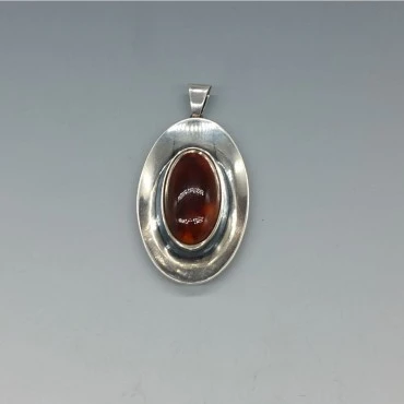 NE FROM Oval Amber Silver Pendant