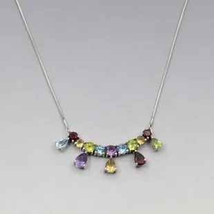 Multi Gem Silver Necklace