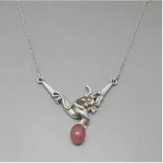 Art Nouveau Style Sterling Silver Floral Rose Quartz Necklace