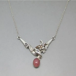 Art Nouveau Style Sterling Silver Rose Quartz Necklace
