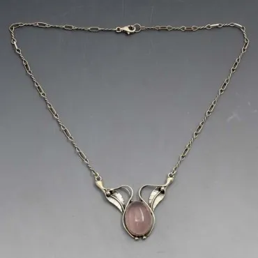  Rose Quartz and Silver Art Nouveau Style Necklace