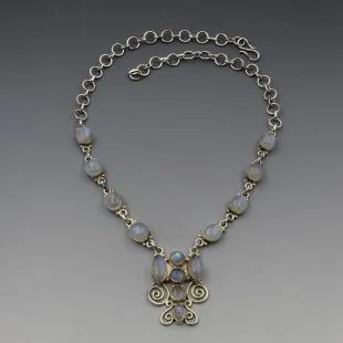 Decorative Moonstone Ovals and Sterling Silver Necklace