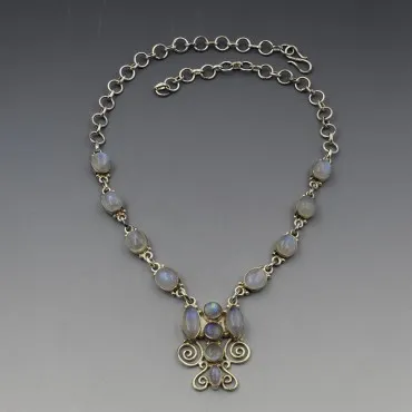 Decorative Moonstone Ovals and Sterling Silver Necklace