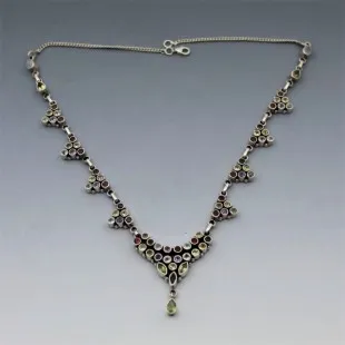 Multi Gemstone Solid Silver Necklace      **