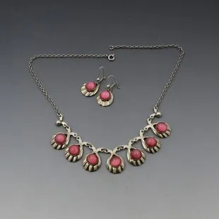 Hermann Siersbol Silver Pink Chalcedony Necklace and Earrings