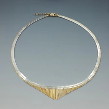 Fine Italian Sterling Silver and Gold Vermeil Modernist Necklace