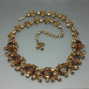 Sparkling1950's Citrine and Topaz Coloured Crystal Flower Necklace
