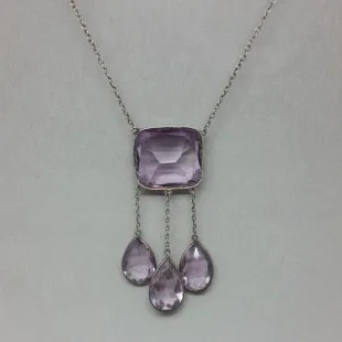 Beautiful Vintage Large Amethyst Art Deco Style Silver Necklace
