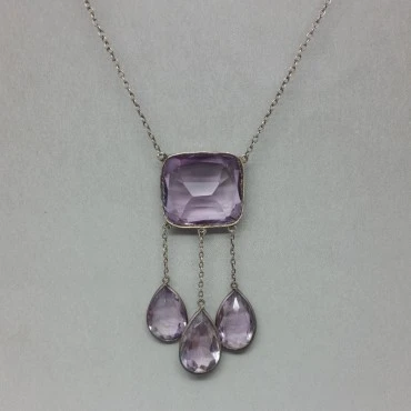  Large Amethyst Art Deco Style Silver Pendant