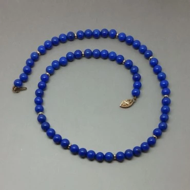 Deep Blue Lapis Lazuli and 9 Carat gold  Bead Necklace