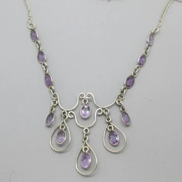  Amethyst and Sterling Silver Bezel Necklace 