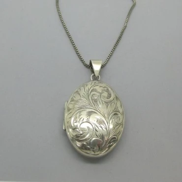 Oval Engraved Openable Floral Sterling Silver Locket