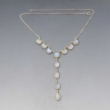 Multi Moonstone Silver Necklace