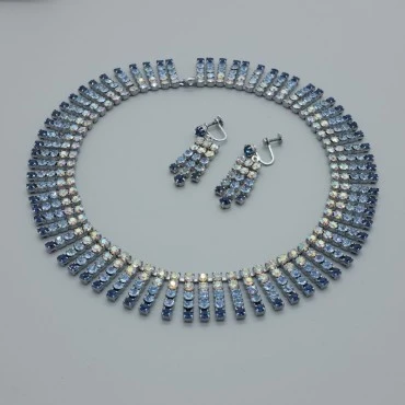 Blue Crystal Necklace and Earrings Set