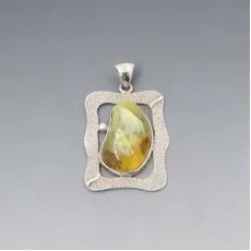 Large Amber and Sterling Silver Rectangle Pendant