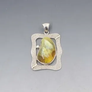 Large Amber and Sterling Silver Rectangle Pendant