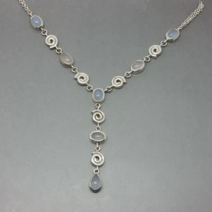 Scrouples Denmark, Rose Quartz, Mooonstone, and Silver Necklace