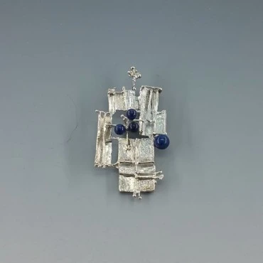 Sodalith and Silver Modernist Abstract Pendant