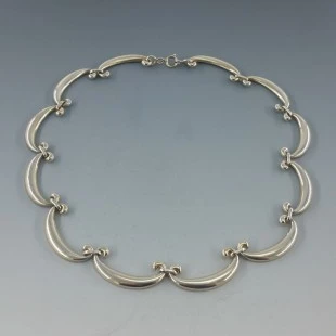 Art Deco  Sterling Silver Arcs Link Necklace