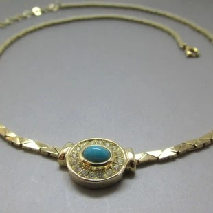 Vintage Christian Dior Turquoise, Crystal and Gold Necklace
