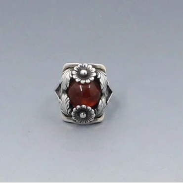 NE FROM Decorative Amber  Silver Ring