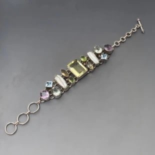 Multi Gem Silver and Pearl Bracelet