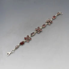 Garnet and Silver Link Bracelet