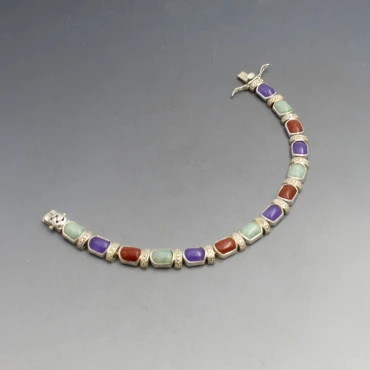 Multi Jade and Silver Bracelet