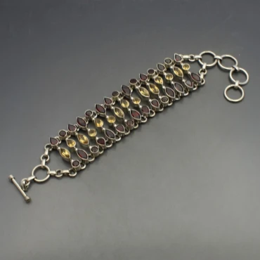 Citrine , Garnet, and Silver Bracelet