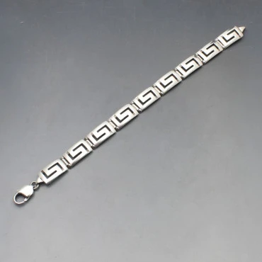 Silver Greek Key Link Bracelet