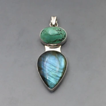 Labradorite, Turquoise and Silver Pendant