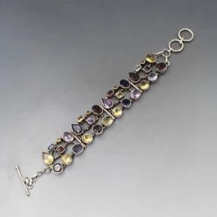 Multi Gemstone Silver Bracelet  - 49 Grams