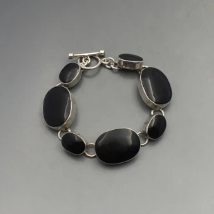 Black Onyx and Silver Mexico Bracelet