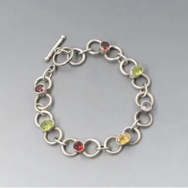 Multi Gem Silver Bracelet