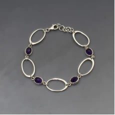 Amethyst Silver Ovals Link Bracelet