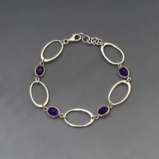 Amethyst Silver Ovals Link Bracelet