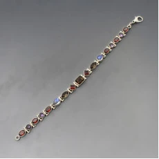 Multi Gemstone Silver Link Bracelet