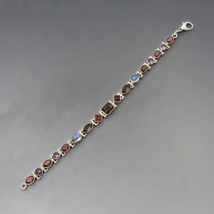 Multi Gemstone Silver Link Bracelet