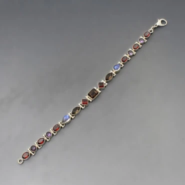 Multi Gemstone Silver Link Bracelet