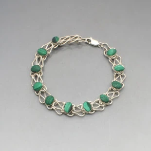Malachite Ovals and Silver Bracelet