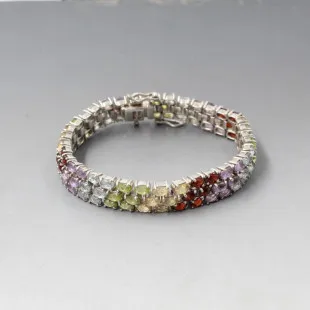 Multi Gemstone Sterling Silver Bracelet