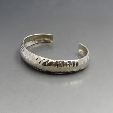 Hammered Slim Silver Cuff Bangle