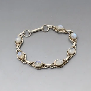 Blue Moonstone Ovals and Silver Bracelet