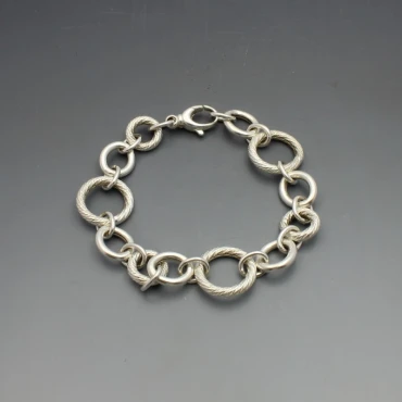 Decorative Sterling Silver Circles Link Bracelet